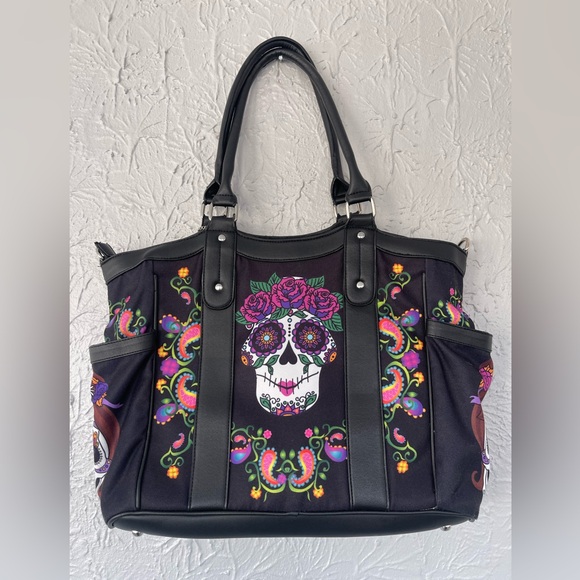 The Bradford Exchange Sweet Spirits Shoulder Tote With Sugar Skull Artistry - Picture 2 of 4